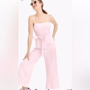 J.Crew SZ 12, spaghetti straps striped jumpsuit in beauchamps linen.
